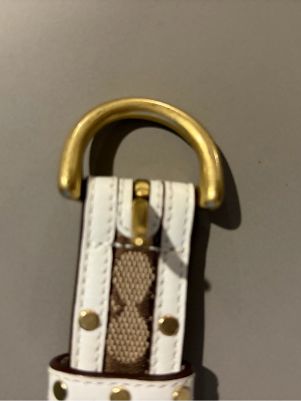 Coach White and Brown Studded Leather Belt with Gold Buckle - Picture 2 of 6